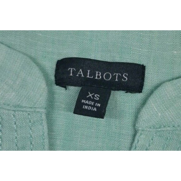Talbots 100% Linen Tank Top Women's XS Green Sleeveless Split Neck Beach Preppy - Picture 3 of 8